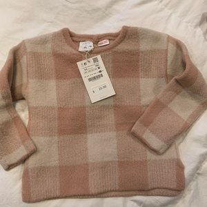 Zara girls pink and white plaid sweater
